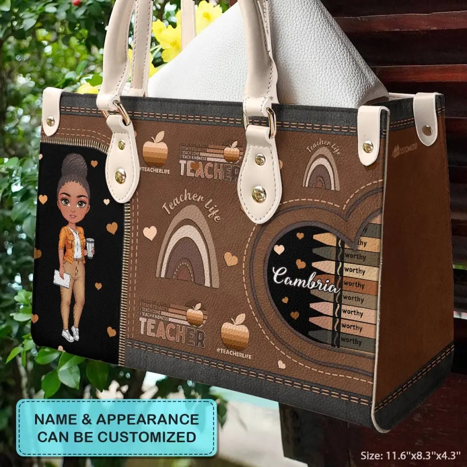 Personalized Custom Leather Bag - Teacher's Day, Birthday Gift For Teacher - Worthy Teacher