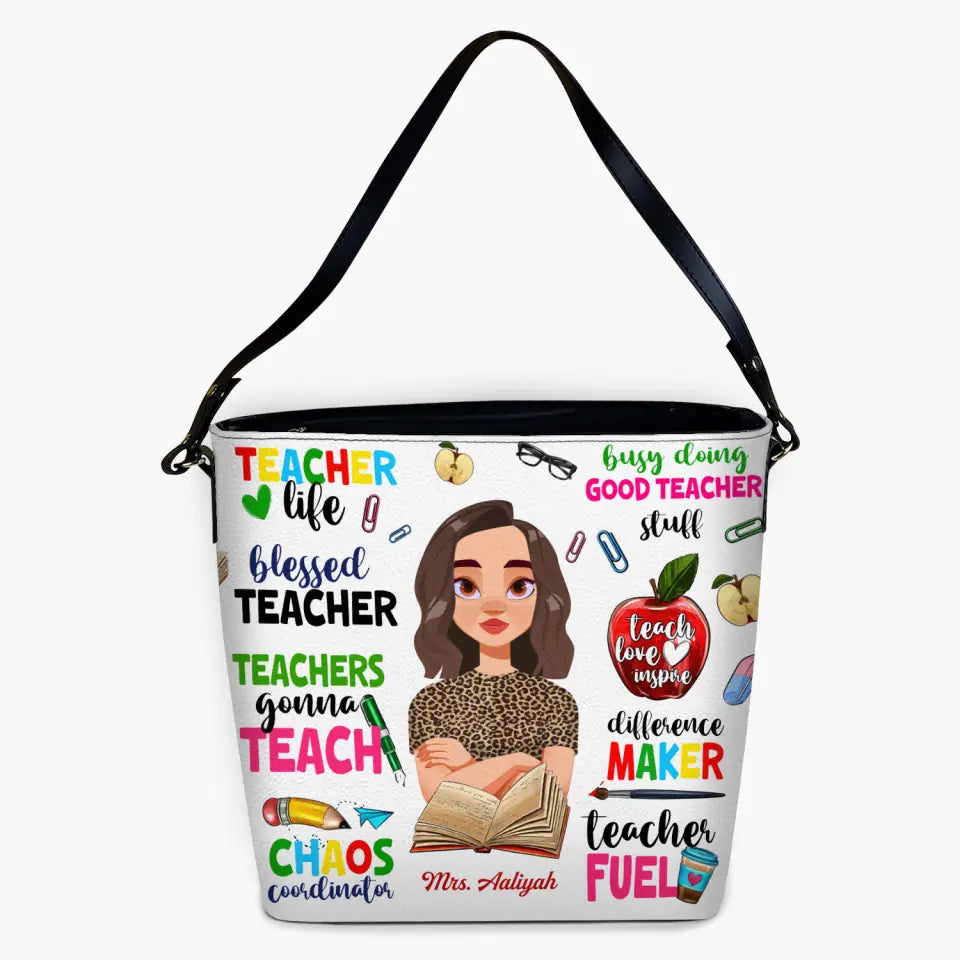 Personalized Custom Leather Tote Bag - Teacher's Day, Birthday Gift For Teacher - Busy Doing Good Teacher Stuff