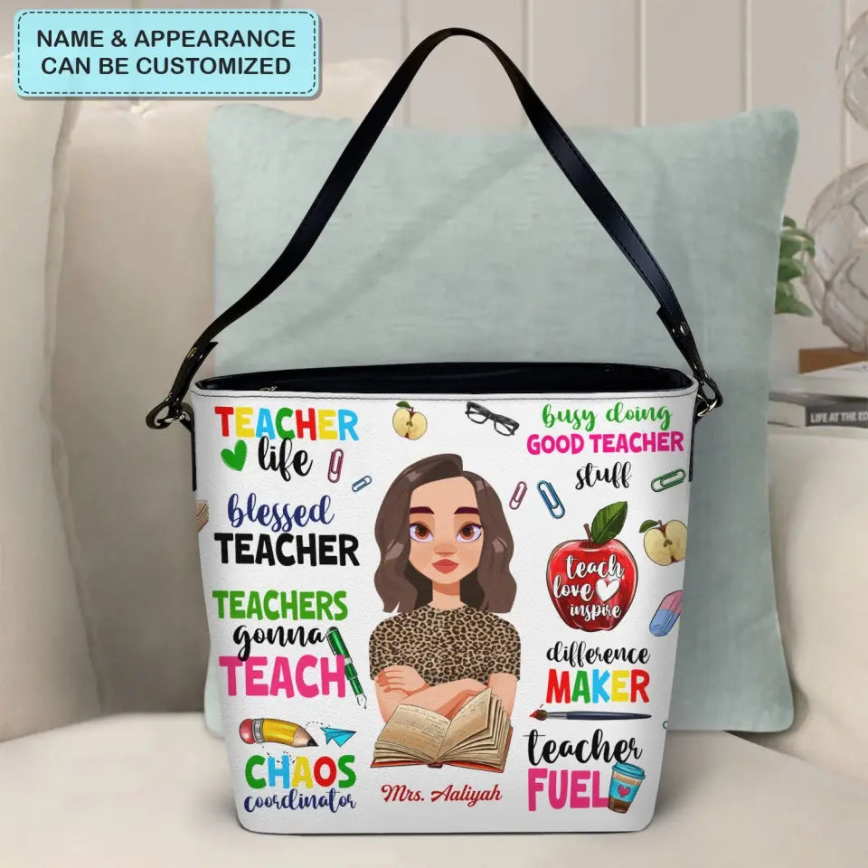 Personalized Custom Leather Tote Bag - Teacher's Day, Birthday Gift For Teacher - Busy Doing Good Teacher Stuff