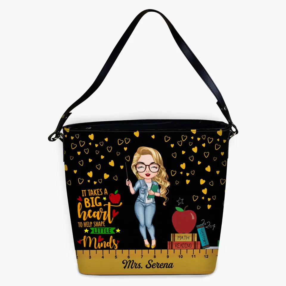 Personalized Custom Leather Tote Bag - Teacher's Day, Birthday Gift For Teacher - A Big Heart