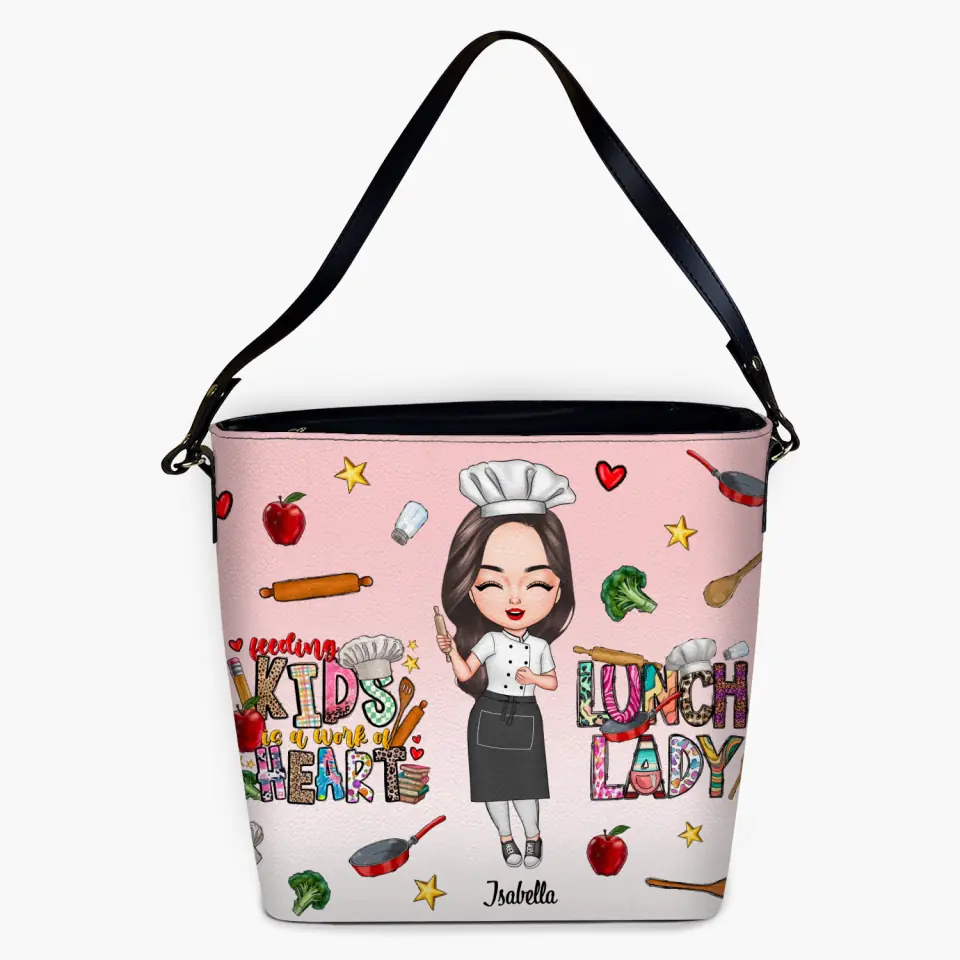Personalized Custom Leather Tote Bag - Birthday Gift For Lunch Lady - Feedding Kids Is A Work Of Heart