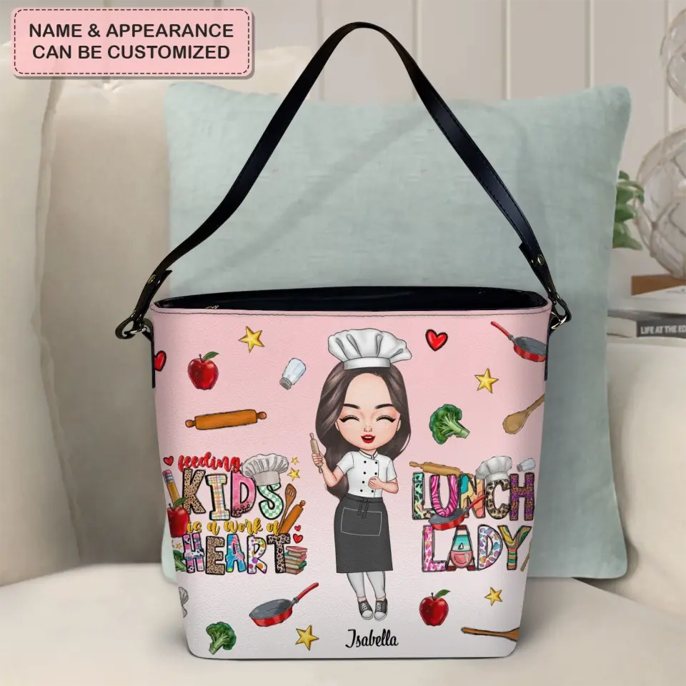 Personalized Custom Leather Tote Bag - Birthday Gift For Lunch Lady - Feedding Kids Is A Work Of Heart