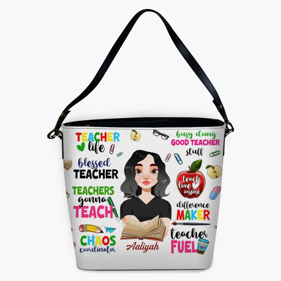 Personalized Custom Leather Tote Bag - Teacher's Day, Birthday Gift For Teacher - Busy Doing Good Teacher Stuff
