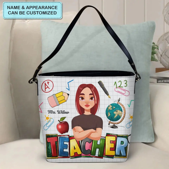 Personalized Custom Leather Tote Bag - Teacher's Day, Birthday Gift For Teacher - Love Teacher Life