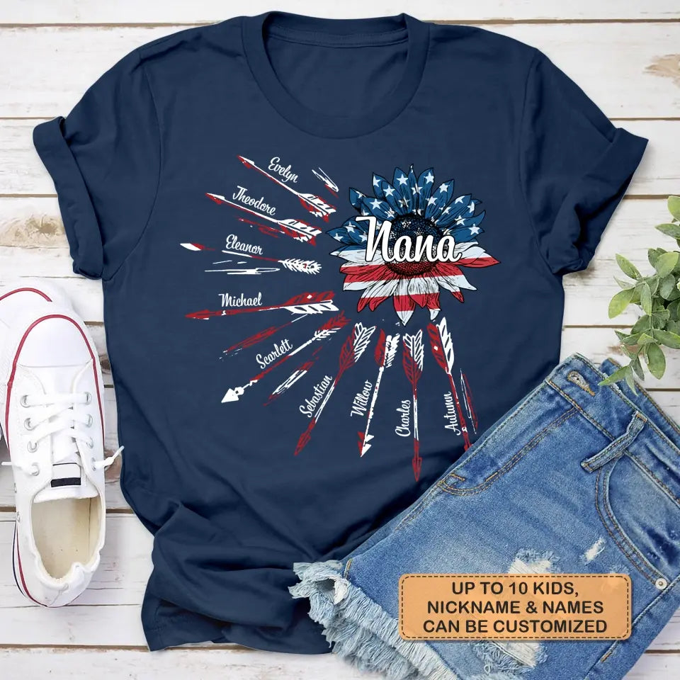 Personalized Custom T-shirt - 4th Of July Gift For Mom - Nana Flower