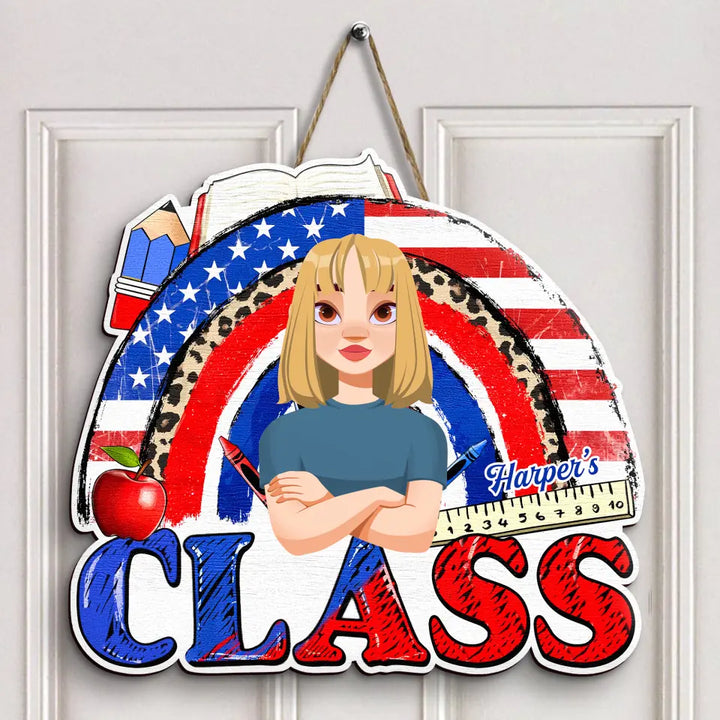 Personalized Custom Door Sign - 4th Of July, Welcoming, Birthday, Teacher's Day Gift For Teacher - American Teacher