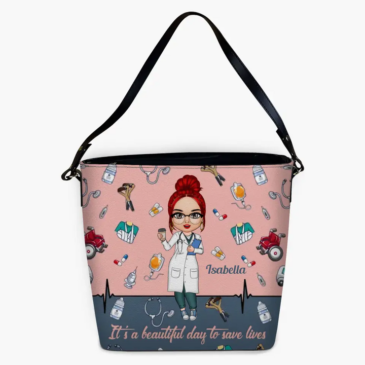 Personalized Leather Tote Bag - Nurse's Day, Birthday Gift For Nurse - It's A Beautiful Day To Save Lives