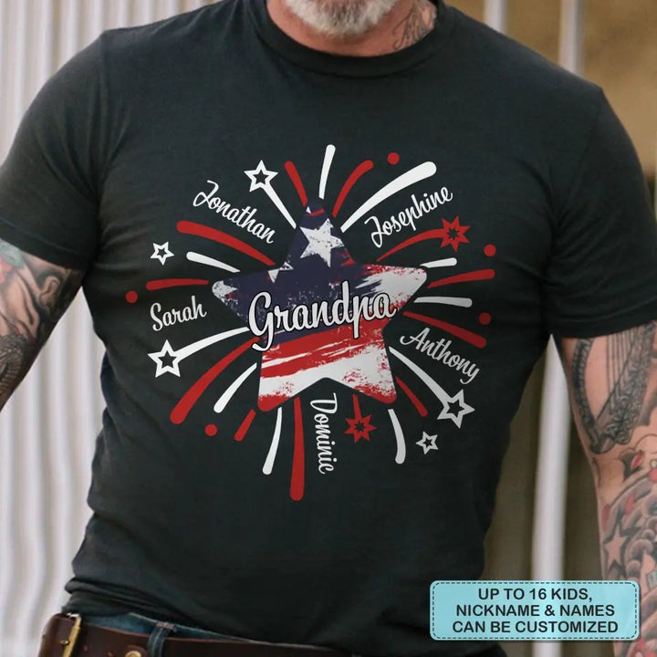 Personalized Custom T-shirt - 4th Of July, Father's Day, Birthday Gift For Dad, Grandpa - Papa Star 4th Of July