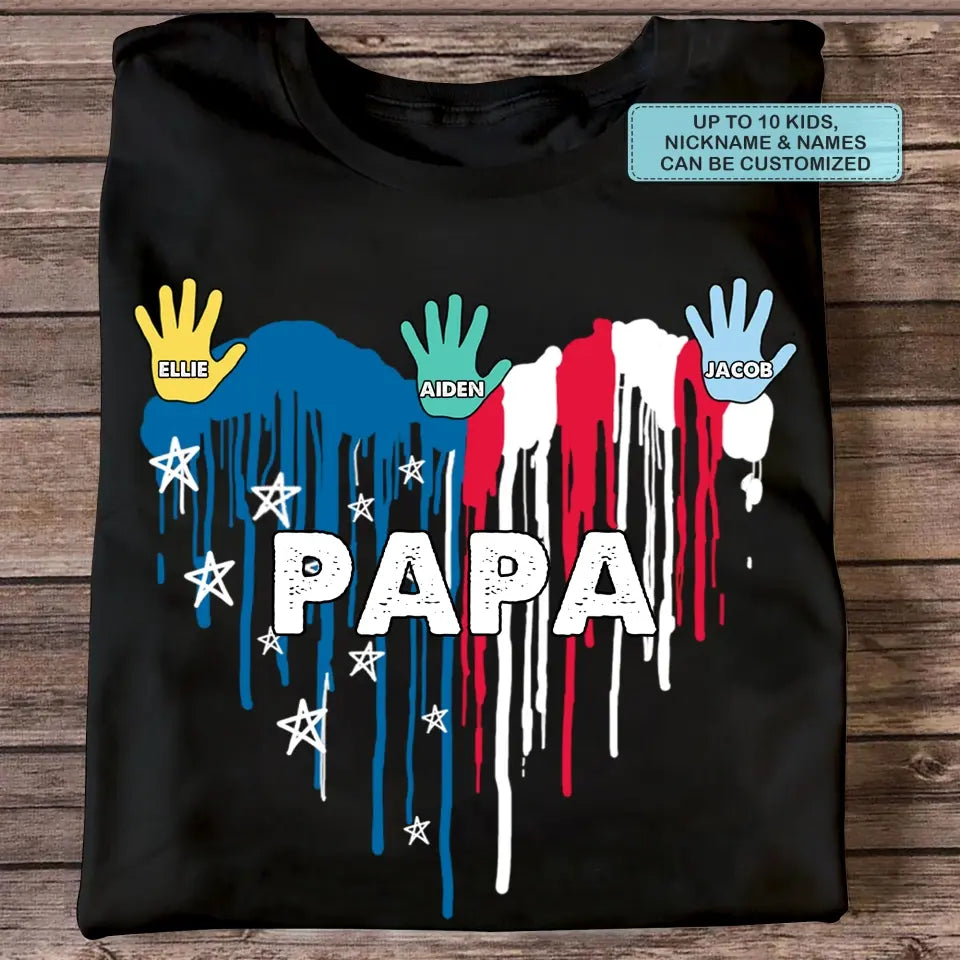 Personalized Custom T-shirt - 4th Of July, Father's Day, Birthday Gift For Dad, Grandpa, Uncle - Papa Kids Hand