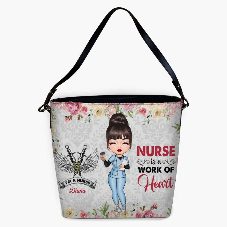 Personalized Custom Leather Tote Bag - Nurse's Day, Birthday Gift For Nurse - Nurse Is A Work Of Heart