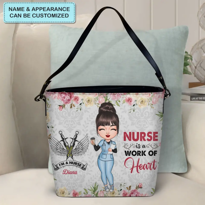 Personalized Custom Leather Tote Bag - Nurse's Day, Birthday Gift For Nurse - Nurse Is A Work Of Heart