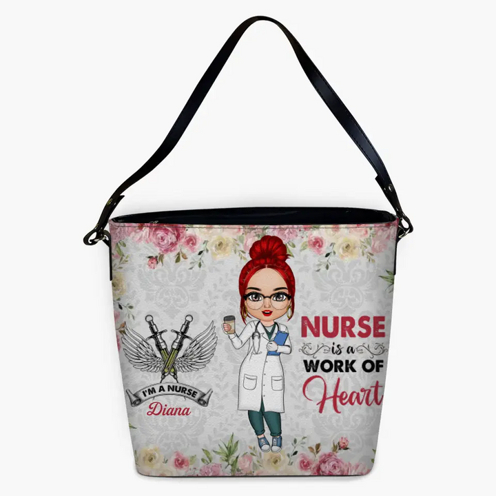 Personalized Custom Leather Tote Bag - Nurse's Day, Birthday Gift For Nurse - Nurse Is A Work Of Heart