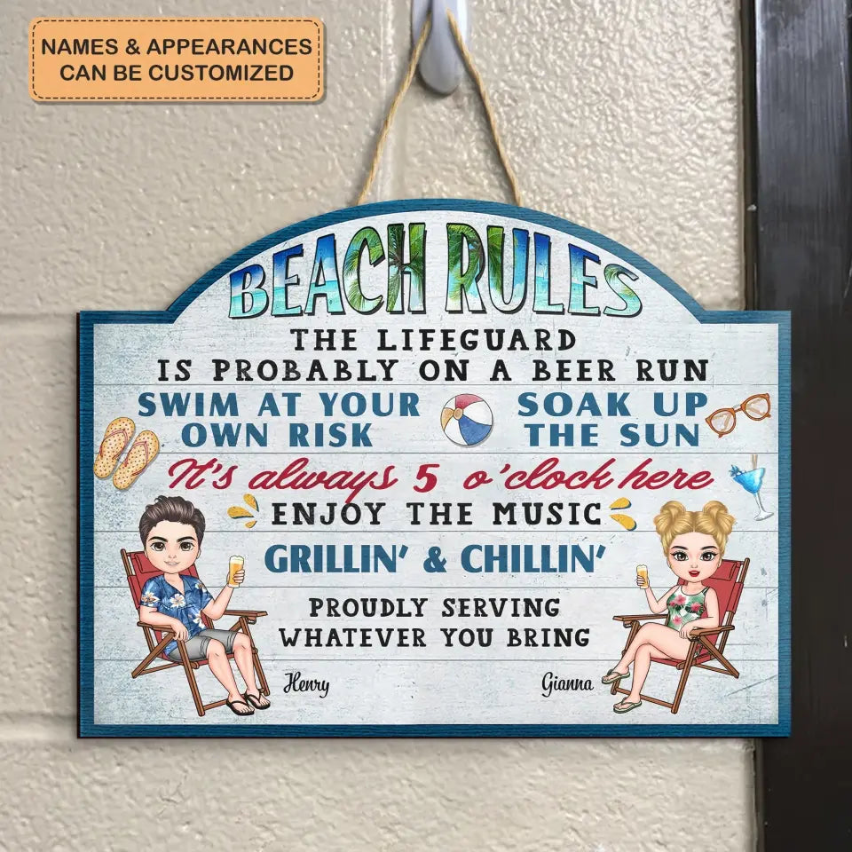 Personalized Custom Door Sign - Anniversary Gift For Couple - Pool Rules Serving Whatever You Bring