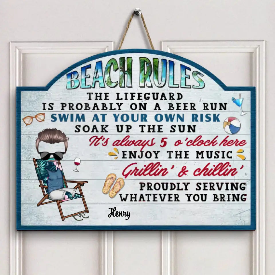Personalized Custom Door Sign - Anniversary Gift For Couple - Pool Rules Serving Whatever You Bring