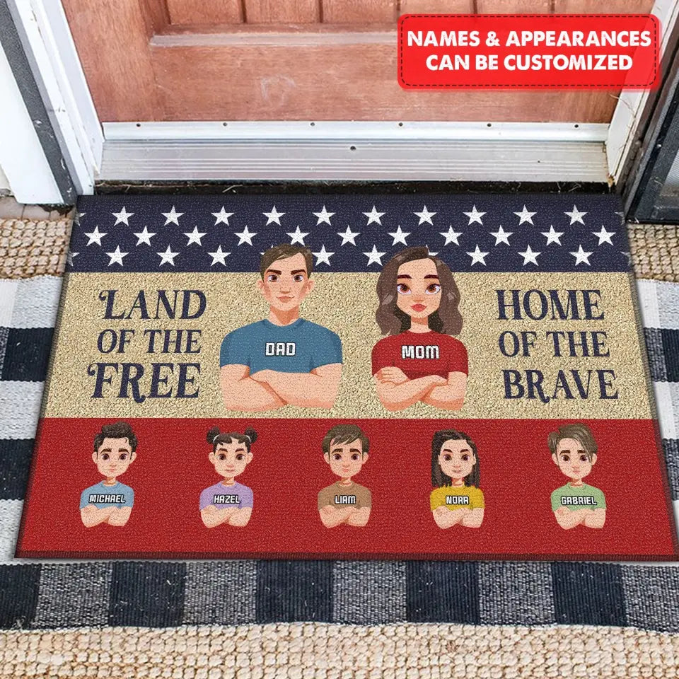 Personalized Custom Doormat - 4th Of July, Welcoming Gift For Family - Land Of The Free Home Of The Brave