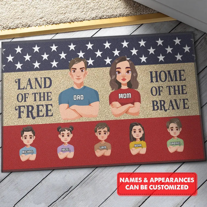 Personalized Custom Doormat - 4th Of July, Welcoming Gift For Family - Land Of The Free Home Of The Brave