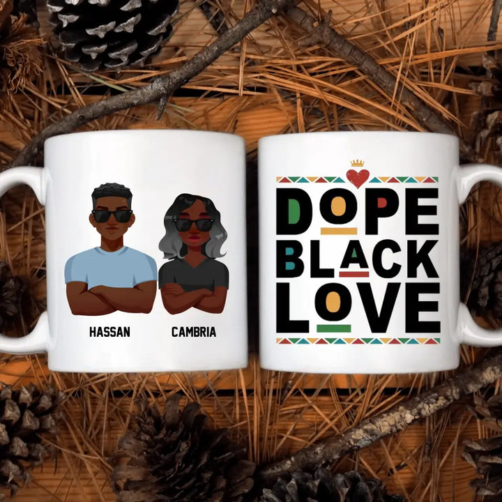 Personalized Custom White Mug - Birthday Gift For Couple - Dope Black Love