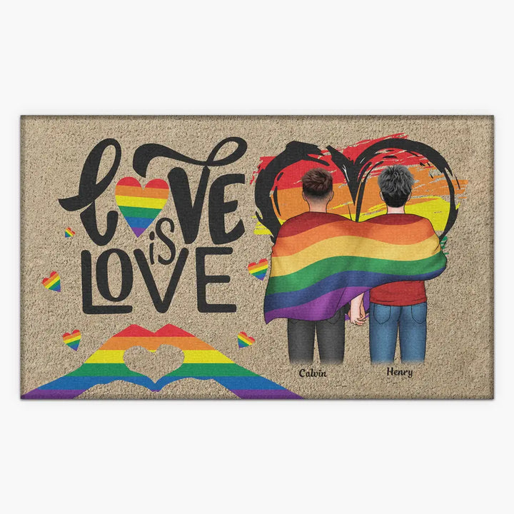 Personalized Custom Doormat - Pride Month, LGBT, Anniversary Gift For Couple - Love Is Love