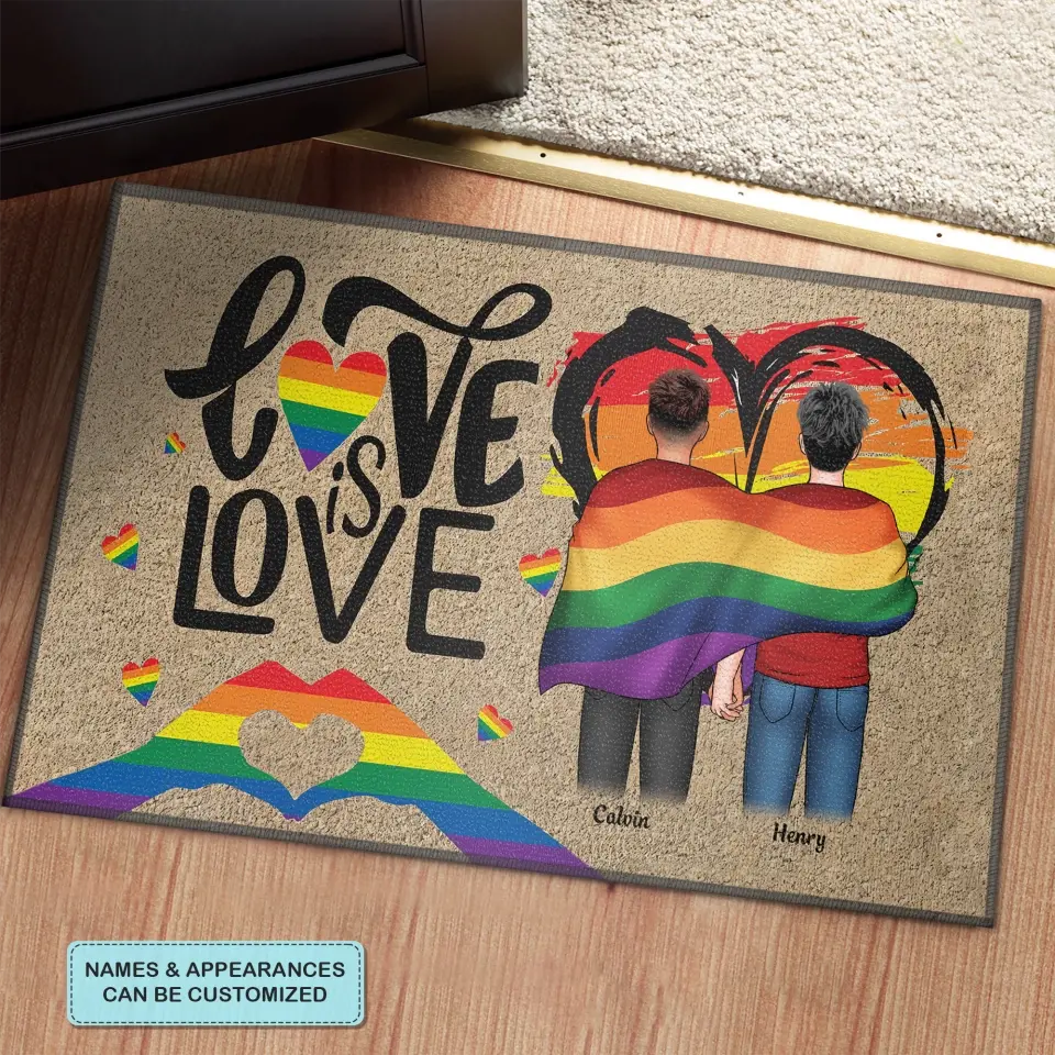 Personalized Custom Doormat - Pride Month, LGBT, Anniversary Gift For Couple - Love Is Love