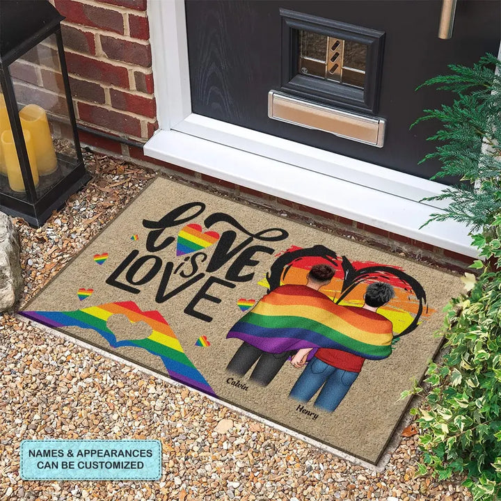 Personalized Custom Doormat - Pride Month, LGBT, Anniversary Gift For Couple - Love Is Love