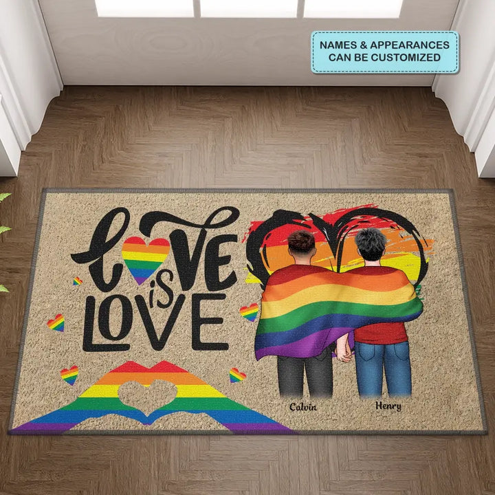 Personalized Custom Doormat - Pride Month, LGBT, Anniversary Gift For Couple - Love Is Love