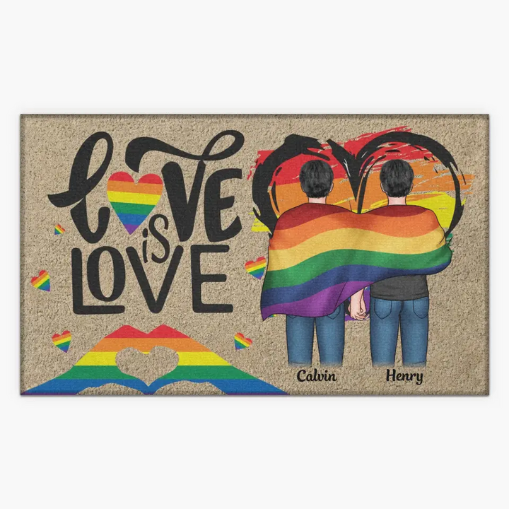 Personalized Custom Doormat - Pride Month, LGBT, Anniversary Gift For Couple - Love Is Love
