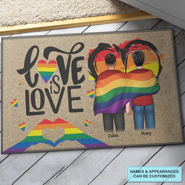 Personalized Custom Doormat - Pride Month, LGBT, Anniversary Gift For Couple - Love Is Love