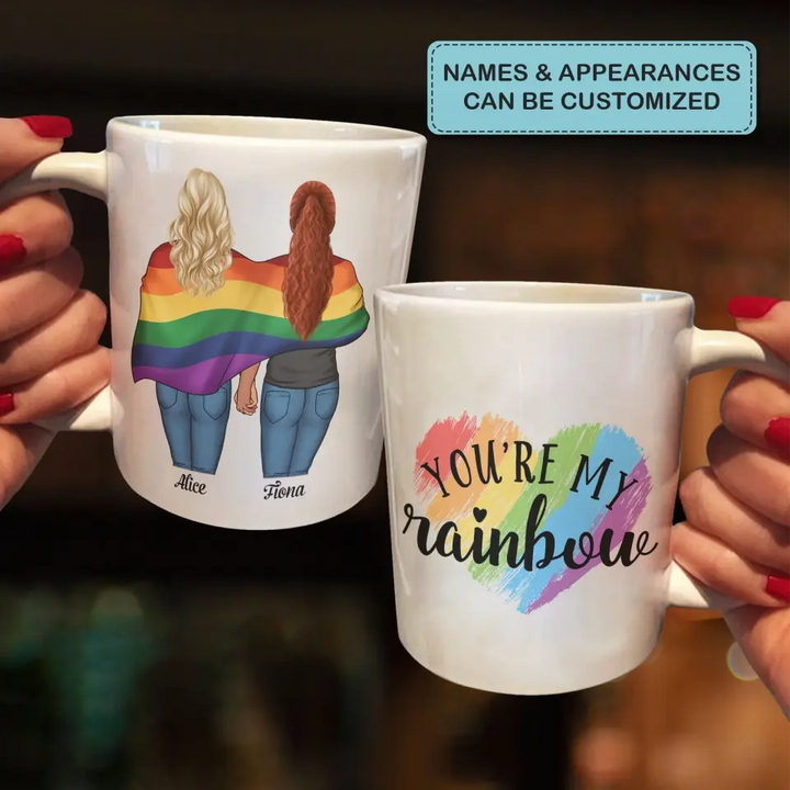 Personalized Custom White Mug - Pride Month, LGBT, Anniversary Gift For Couple - LGBT You're My Rainbow