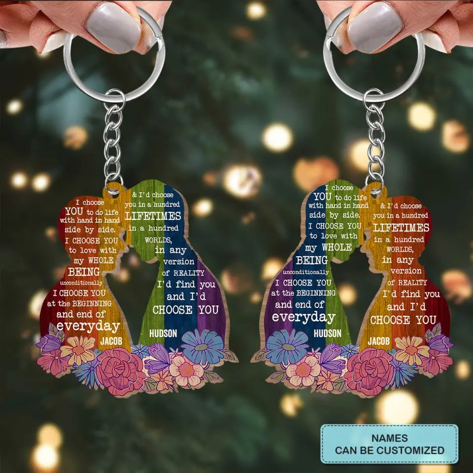 Personalized Custom Wooden Keychain - Pride Month, LGBT, Anniversary Gift For Couple - I Choose You LGBT