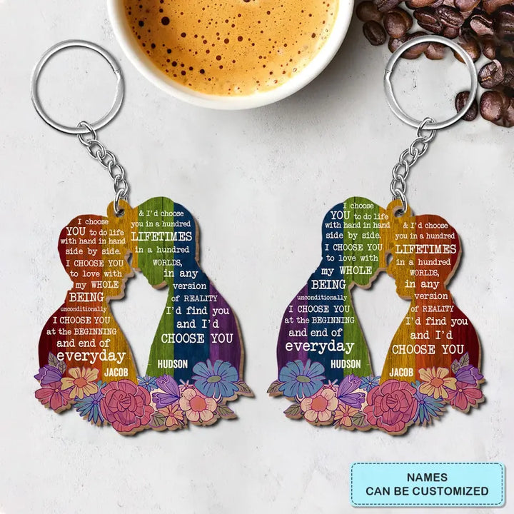 Personalized Custom Wooden Keychain - Pride Month, LGBT, Anniversary Gift For Couple - I Choose You LGBT