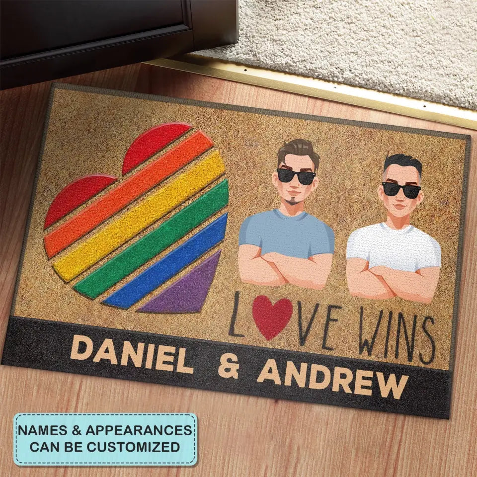 Personalized Custom Doormat - Pride Month, LGBT, Anniversary Gift For Couple - Love Wins