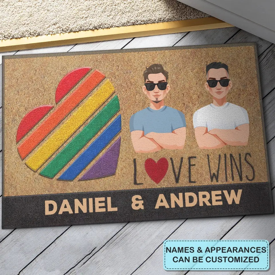 Personalized Custom Doormat - Pride Month, LGBT, Anniversary Gift For Couple - Love Wins