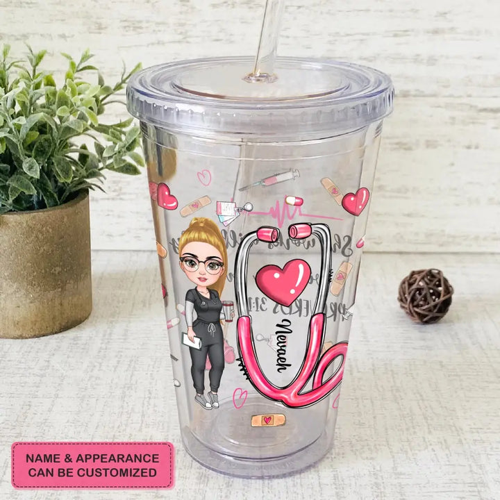 Personalized Acrylic Tumbler - Nurse's Day, Birthday Gift For Nurse - She Works Willingly With Her Hands ARND005