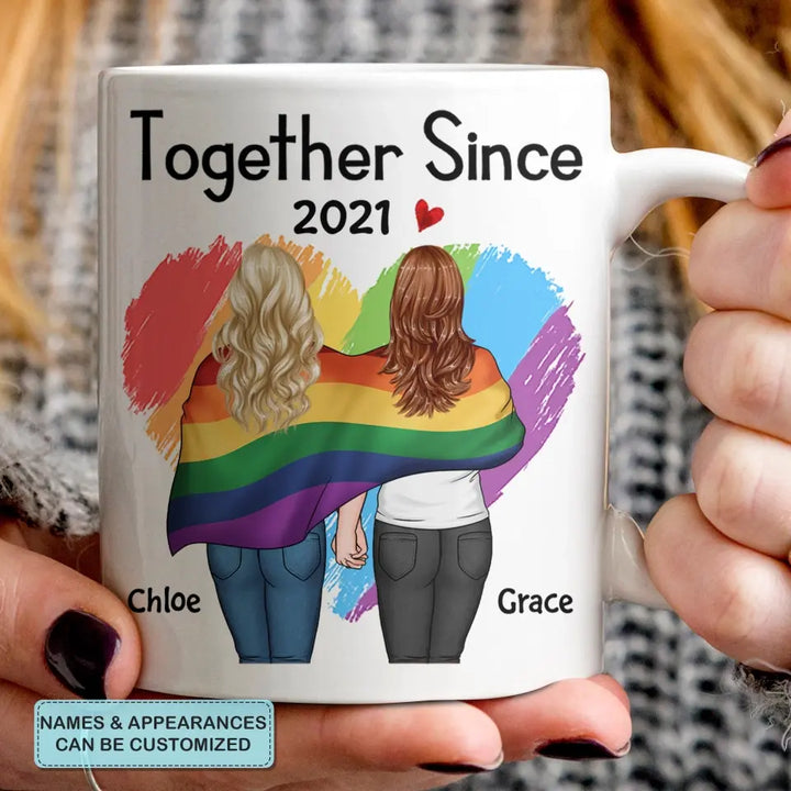 Personalized Custom White Mug - Pride Month, LGBT, Anniversary Gift For Couple - Together Since LGBT