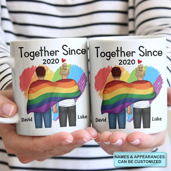 Personalized Custom White Mug - Pride Month, LGBT, Anniversary Gift For Couple - Together Since LGBT