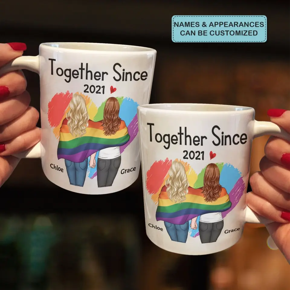 Personalized Custom White Mug - Pride Month, LGBT, Anniversary Gift For Couple - Together Since LGBT