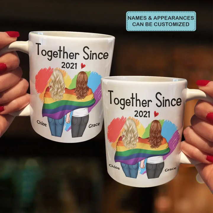 Personalized Custom White Mug - Pride Month, LGBT, Anniversary Gift For Couple - Together Since LGBT
