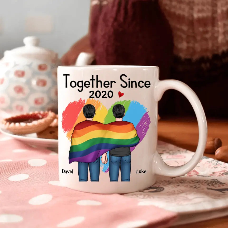 Personalized Custom White Mug - Pride Month, LGBT, Anniversary Gift For Couple - Together Since LGBT