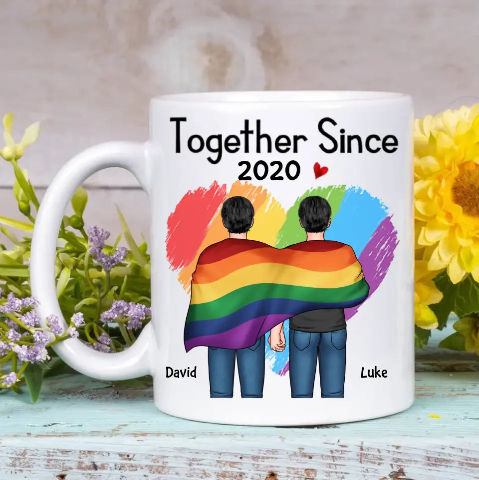 Personalized Custom White Mug - Pride Month, LGBT, Anniversary Gift For Couple - Together Since LGBT