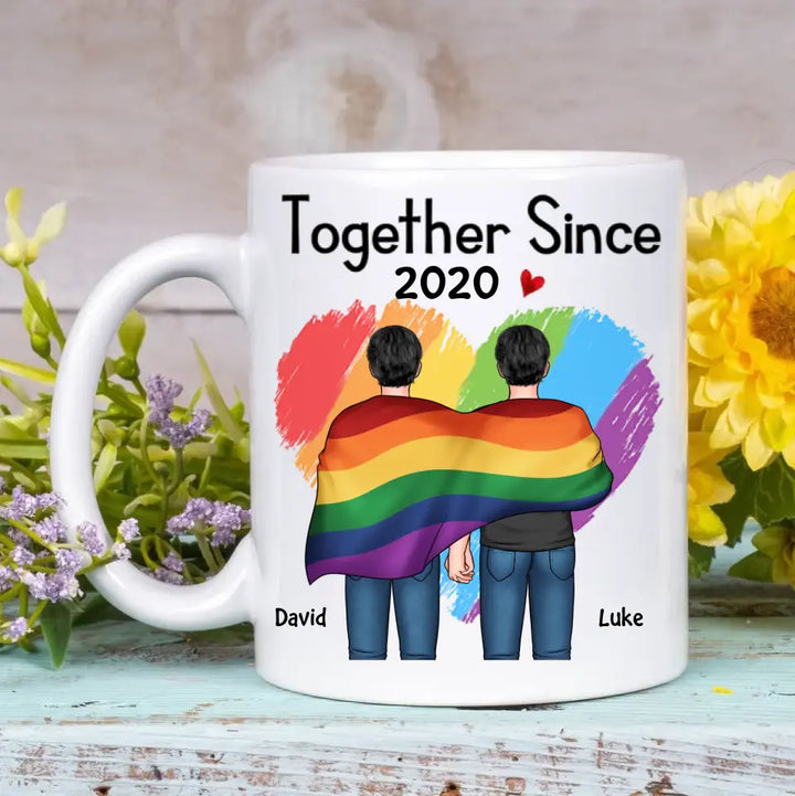 Personalized Custom White Mug - Pride Month, LGBT, Anniversary Gift For Couple - Together Since LGBT