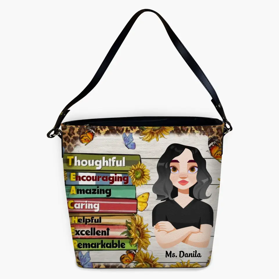 Personalized Custom Leather Tote Bag - Birthday, Teacher's Day Gift For Teacher - Amazing Caring Teacher