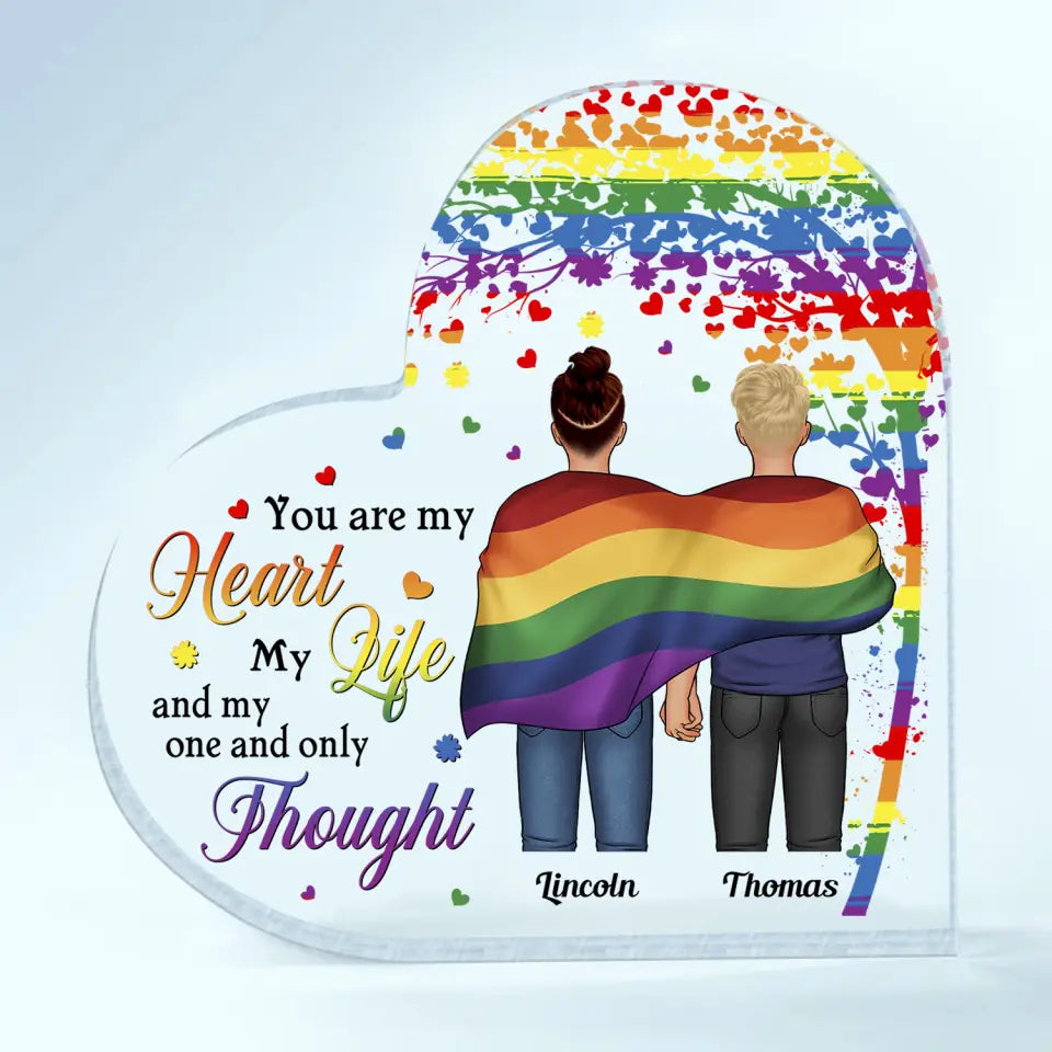 Personalized Custom Heart-shaped Acrylic Plaque - Pride Month, LGBT, Anniversary Gift For Couple - My Heart My Life My Thought