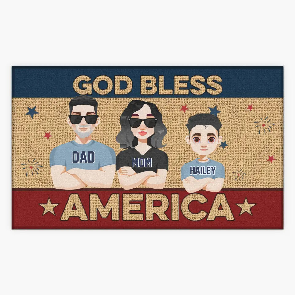 Personalized Custom Doormat - 4th Of July, Welcoming Gift For Family - God Blessed America
