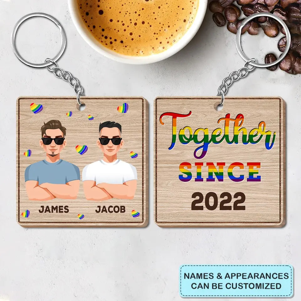 Personalized Custom Wooden Keychain - Pride Month, LGBT, Anniversary Gift For Couple - Together Since