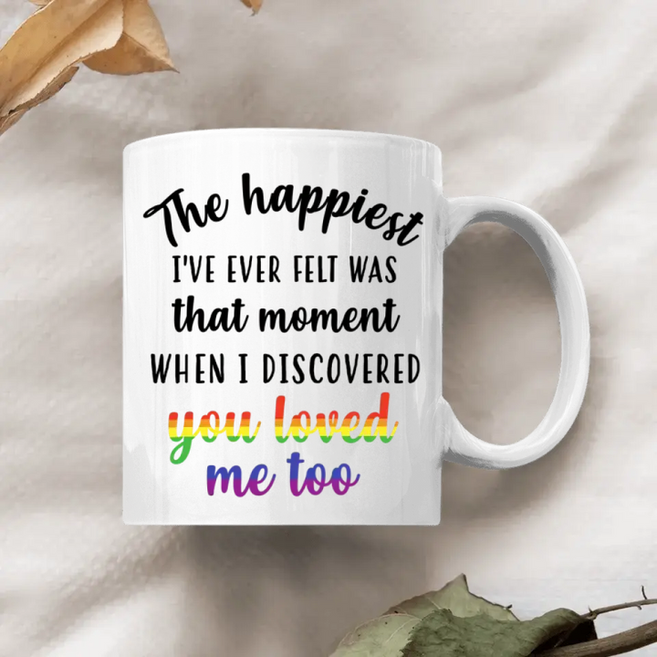 Personalized Custom White Mug - Pride Month, LGBT, Anniversary Gift For Couple - The Happiest Moment