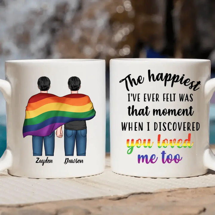 Personalized Custom White Mug - Pride Month, LGBT, Anniversary Gift For Couple - The Happiest Moment