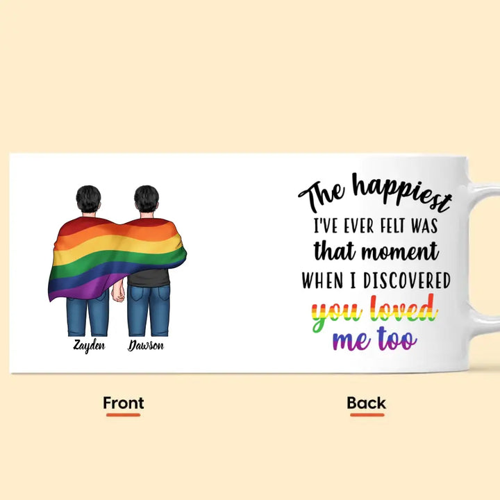 Personalized Custom White Mug - Pride Month, LGBT, Anniversary Gift For Couple - The Happiest Moment