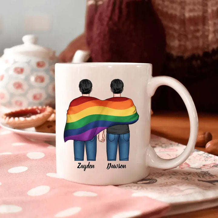 Personalized Custom White Mug - Pride Month, LGBT, Anniversary Gift For Couple - The Happiest Moment