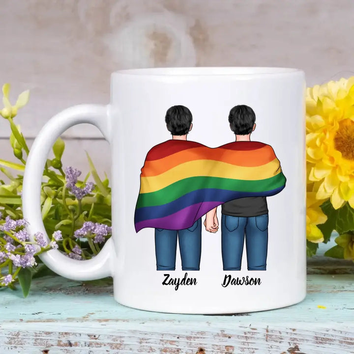 Personalized Custom White Mug - Pride Month, LGBT, Anniversary Gift For Couple - The Happiest Moment