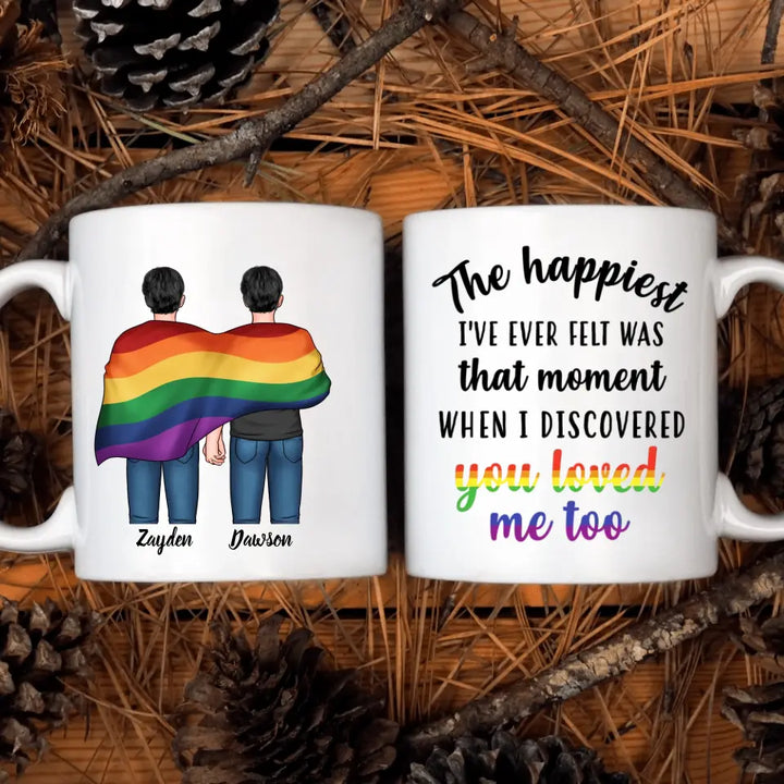 Personalized Custom White Mug - Pride Month, LGBT, Anniversary Gift For Couple - The Happiest Moment